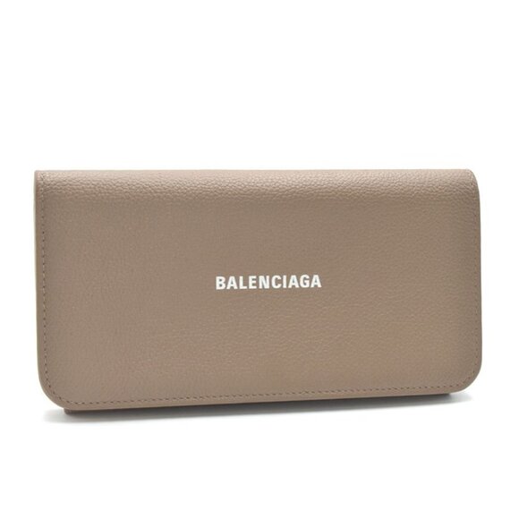 NWT Balenciaga Everyday Wallet Grained Calf Leather Mink Grey White Logo - Picture 1 of 6